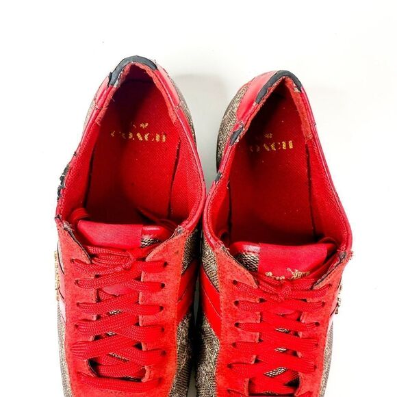 Coach VintageS ignature Monogram Red Canvas Sneakers Women’s Size 6.5 Logo Print - Picture 3 of 7